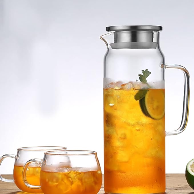 Large Capacity Teapot Glass Tea Maker Heat Bottles with Removable Stainless Steel Cover, Teapot for Loose Leaf and Blooming Tea and Fruit Tea (Pyramid 1800ml)