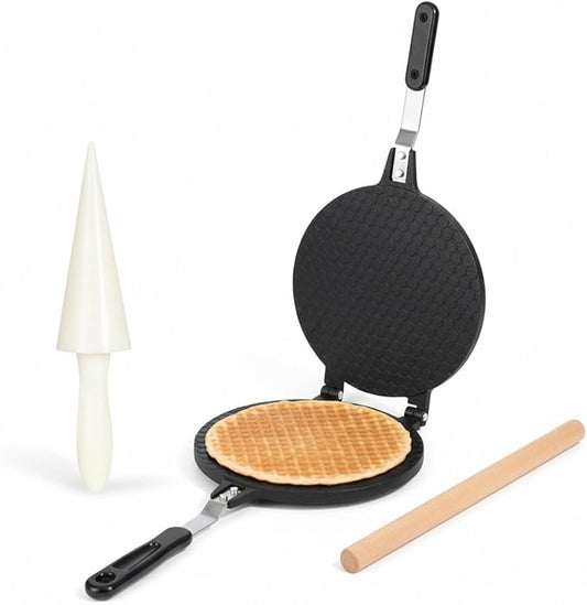 Waffle Cone Maker, 6.7-Inch Ice Cream Cone Maker with Cone Roller & Mold, Stove Top Egg Roll Maker for Homemade Crispy Cones & Waffles