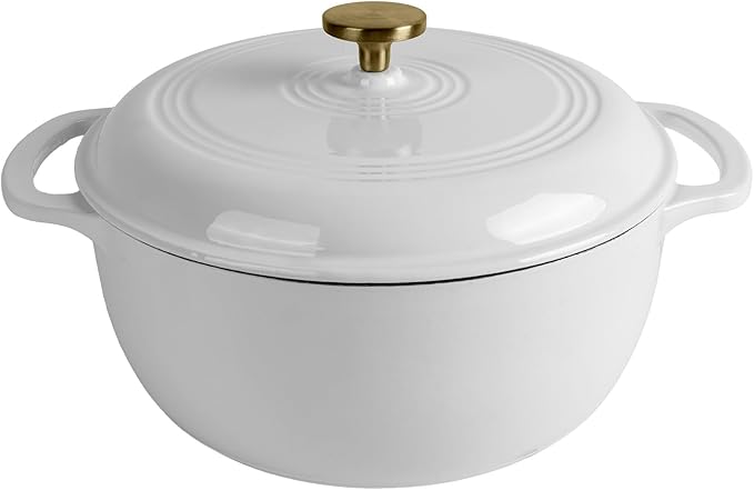 Fijxzct Premium Enameled Cast Iron Dutch Oven for Bread Baking | Non-Stick 2QT Oval Bread Oven with Lid | Perfect for Sourdough, Loaf, and Artisan Baking (Round White, 5.5 QT)
