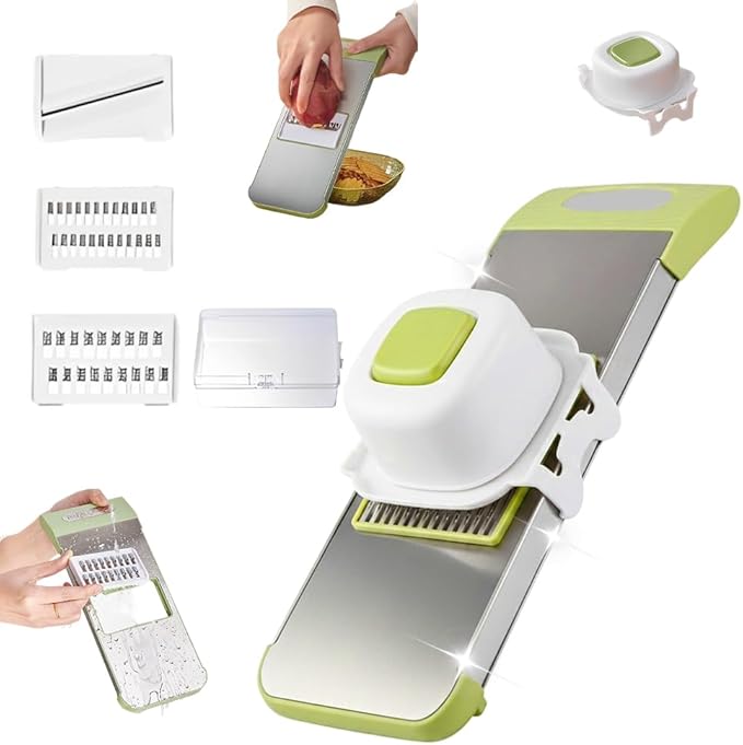 Multifunctional Vegetable Slicer, 6 in 1 Slicer Veggie Shredder with Safe Hand Guard, Multi Blade Adjustable Garlic Slicer, Easy-Clean & Compact Storage, Portable Kitchen Gadget (3 Blades)