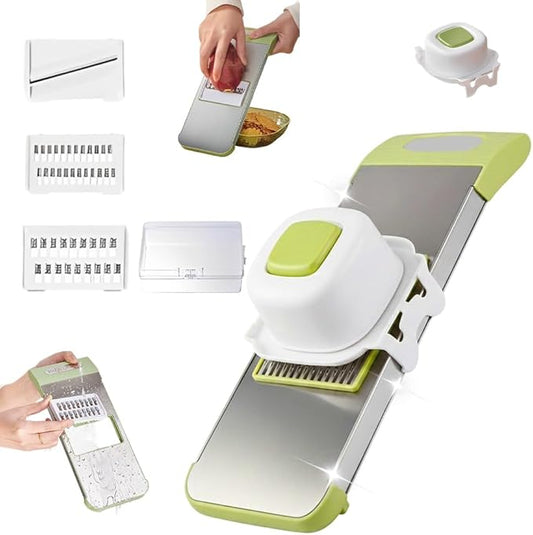 Multifunctional Vegetable Slicer, 6 in 1 Slicer Veggie Shredder with Safe Hand Guard, Multi Blade Adjustable Garlic Slicer, Easy-Clean & Compact Storage, Portable Kitchen Gadget (3 Blades)