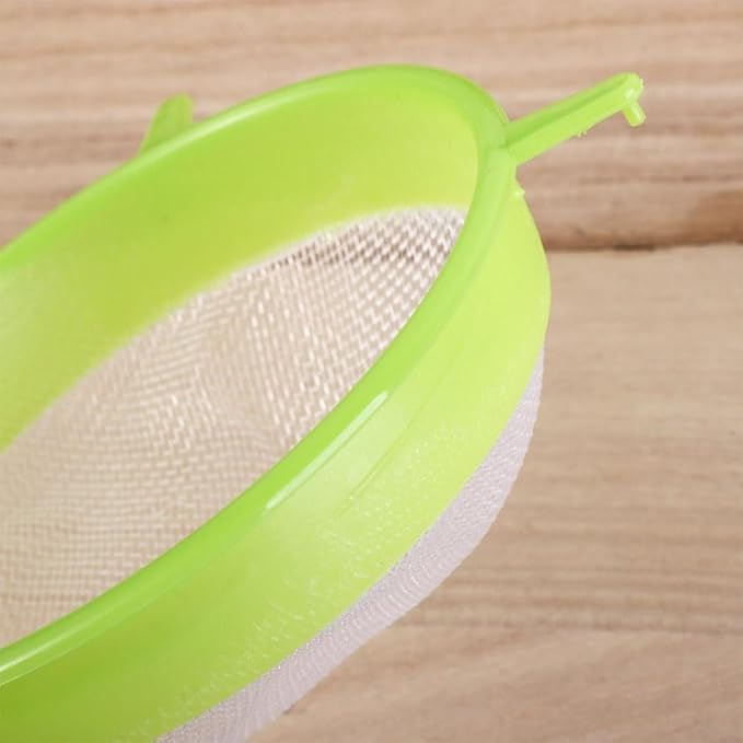 3 PCS/Set Flour Sifter with Long Handle, Plastic Hangable Flour Colander Powder Filter Strainer Fine Mesh Colander Coffee Filter Tea Strainer, Strainers and Colanders and Food Strainers（Green）