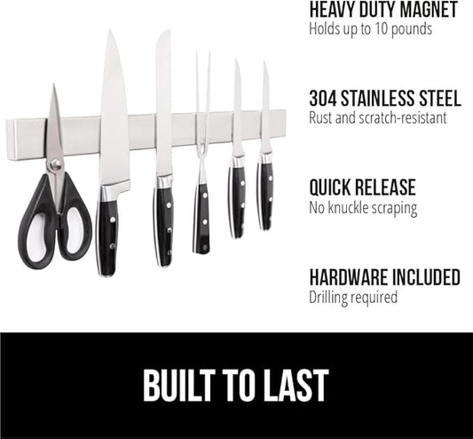 GORILLA GRIP Stainless Steel Magnetic Knife Holder for Wall, 16 in, Magnet Bar for Knives, Tools, Supplies, Heavy Duty Metal Strip Holds Up to 6 lb, Kitchen Organizer, Non-Adhesive, Drilling Required