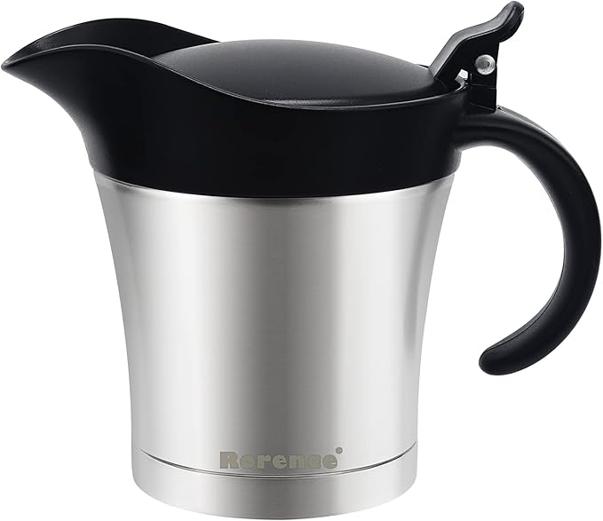 Rorence Stainless Steel Double Insulated Gravy Boat With Lid/Sauce Jug 16 Ounce Capacity