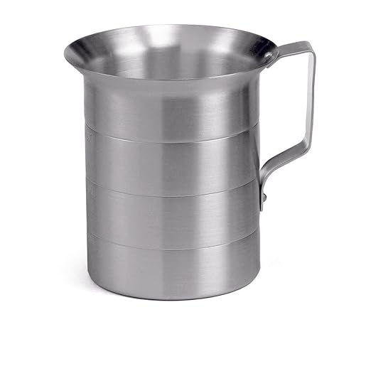 TableCraft 434 Aluminum Measuring Cup, Graduated 2 Quart Capacity, Commercial Grade for Liquids and Dry Ingredients, Notched Increments, Dishwasher Safe, 7-Inch Tall, Silver