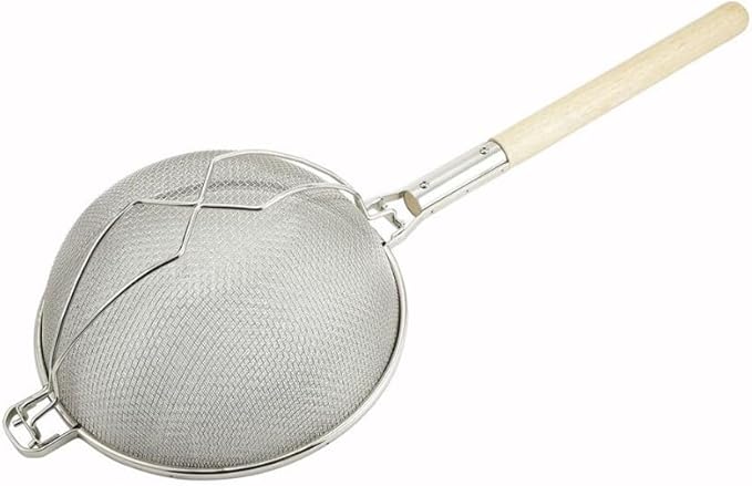 Soro Essentials- 14" Stainless Steel Double Fine Mesh Reinforced Strainer with Wooden Handle- Kitchen Utensil Food Strainer for Cooking Sieve Sifters Rice Quinoa Pasta Fruits Vegetable