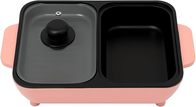 1300W & Nonstick Dual Zone Electric Hot Pot & Tabletop Grill for 3 People, Multi-Cooker for Hot Pot, BBQ, Korean BBQ, Shabu Shabu, Family Dinner & Party, 110V (1300w+mini+pink)