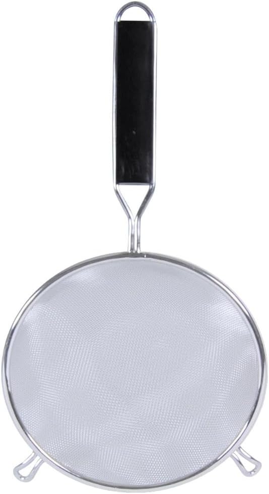 TrueCraftware- 8-Inch Double Medium Mesh Strainer Stainless Steel with 6-1/2" Handle Length Black Plastic Handle- Kitchen Utensil Food Strainer Skimmer Spoon for Cooking Sieve Sifters Pasta Fruits
