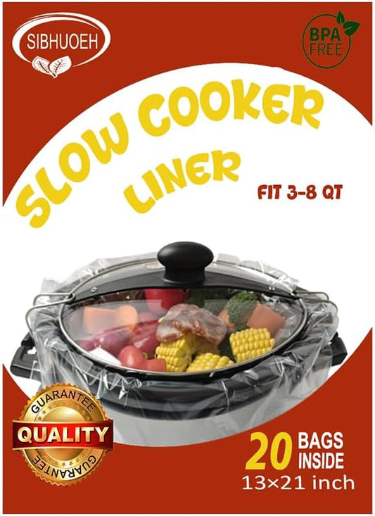 Slow Cooker Liners, Disposable Crock Pot Liners, 13"x21" Large Size Cooking Bags, Fits 3-8 Quart Oval & Round Crock Pot, BPA-Free, 20 Count