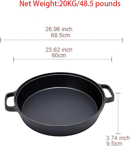 LI-GELISI Deepened flat-bottom cast iron frying pan, double-handle thickened uncoated old-fashioned iron pot, pancake and steak frying household multi-purpose large iron pot(24 inch)