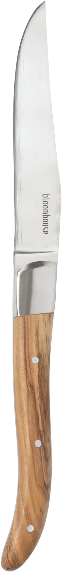 Bloomhouse 4-Piece German Stainless Steel Steak Knife Set – Premium Olive Wood Handle Steak Knives, Full-Tang Blades for Dining