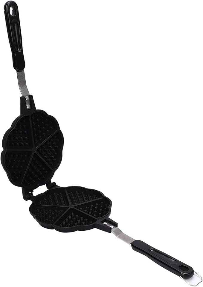 POCREATION Heart Shaped Waffle Maker Pan, 5 Mini Waffles, Stovetop Compatible, Aluminum Alloy, 6.3x14.2in