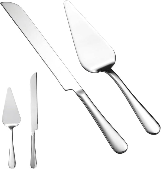 KSENDALO Wedding Cake Knife and Server Set - Stainless Steel Elegant Cake Cutting Set for Weddings, Birthdays, Celebrations - Mirror Finish, Heavy Duty