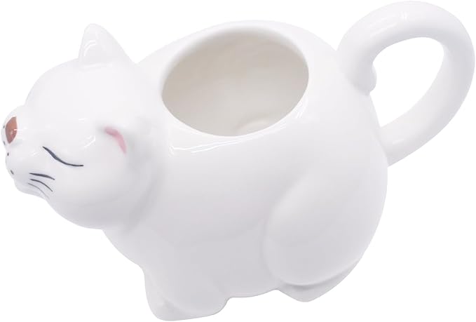 Large 23Oz Cat Gravy Boat,With Hand Painted White Fine Porcelain Saucier With Big Dripless Lip Spout |For Gravy, Warming Sauces, Salad Dressings, Milk, More Microwave & Freezer Safe