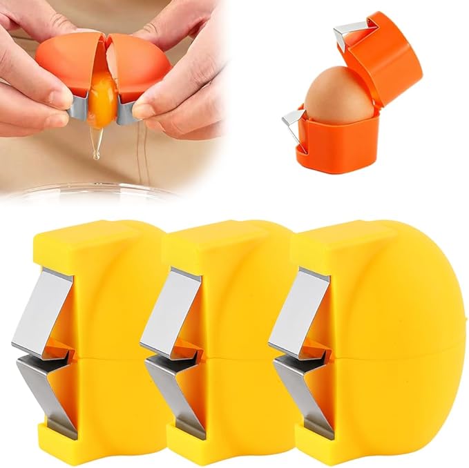 2026 New Egg Shell Opener, Stainless Steel Egg Cracker Tool, Multifunctional Egg Shell Opener for Raw & Hard-Boiled Eggs, Handheld Kitchen Gadget for Easy Peeling & Separating (3, Yellow)