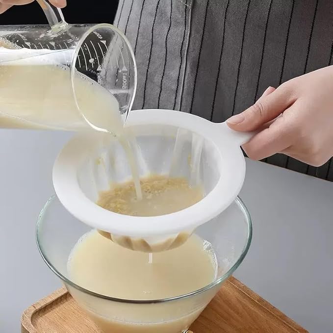 2pc white 24cm Ultra-Fine Nylon Mesh Strainer Reusable Food Grade Filter Juice Yogurt Strainer Sieve Plastic Meshes Colander with Handle Brine Shrimp Separation Net for Kitchen Filtering Milk Honey