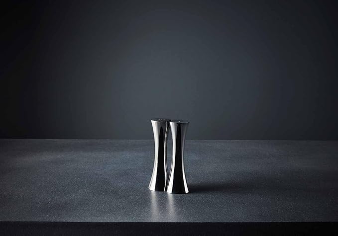 nambe Kissing Salt & Pepper Shakers | 2-Piece Set | Kitchen Tool | Salt Sugar Spice Pepper Seasoning Bottle for Table, RV, Camp, BBQ | 1.5-Ounce | Made of Metal Alloy | Designed by Karim Rashid