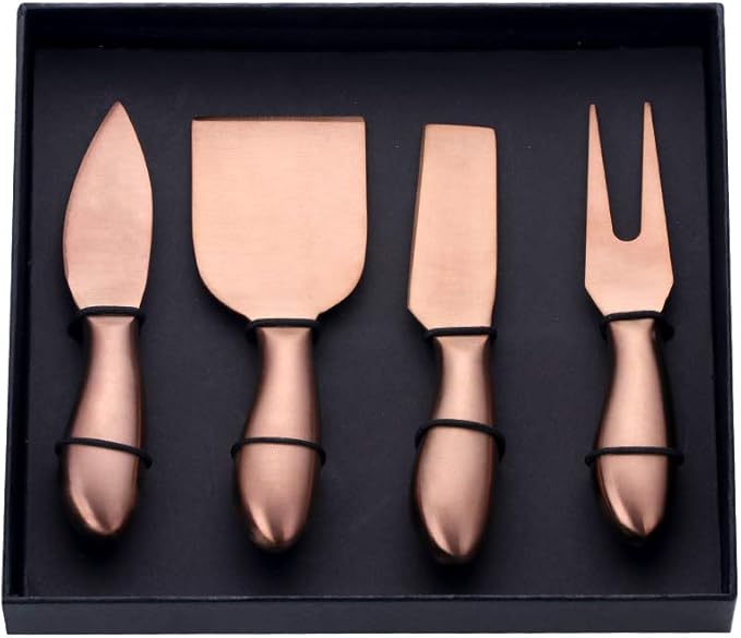 Buyer Star Rose Gold 4 Piece Cheese Knife Set Stainless Steel Mini Cheese knives Charcuterie Board Accessories Cheese Spreader Knife with Gift Box for Charcuterie, Gift-Ready