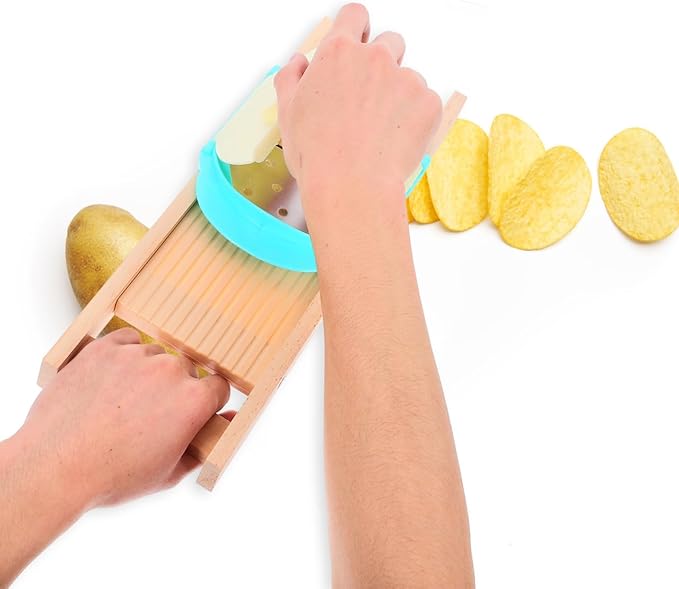 Alipis Manual Vegetable Slicer with Finger Guard - Handheld Potato and Cucumber Cutter for French Fry Slicing and Salad Prep - 13.77 Inch Kitchen Mandoline Slicer with Easy Clean Design