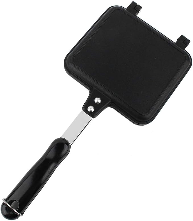 Dual Sided Non ‑ stick Frying Pan Waffle Maker, Hot Sandwich Maker, Sandwich Baking Mold 34.5x15cm Stovetop Toasted Aluminum Pan for Cake Toast Snack Breakfast