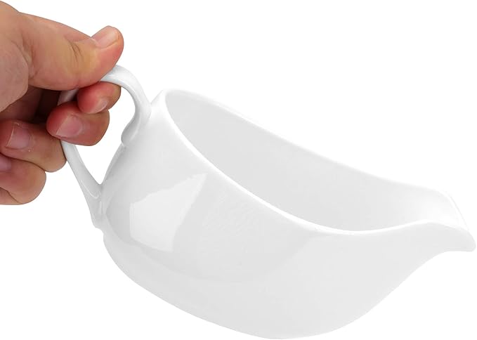 Yesland 2 Pcs 15 oz Gravy Boat, Ceramic White Easy-Pour Gravy Boat for Dining, Holiday Meals & Parties