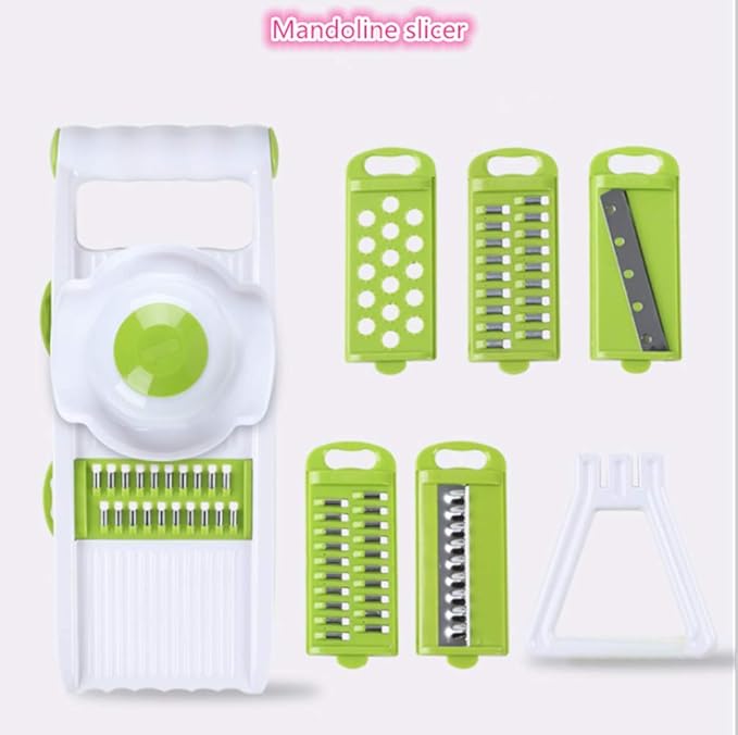 Mandoline slicer,mini food processor, Potato cutter shred and spiral cutter 5 stainless steel blade vegetable peeler slicer for fruit tomato onion (green)