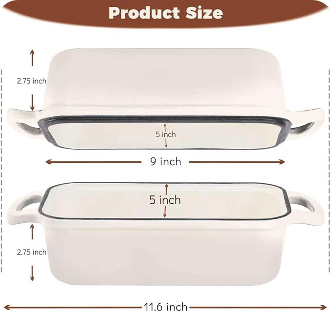Articasting Cast Iron Bread Loaf Pan with Lid, Loaf Pans for Baking Bread 9x5, Enameled Bread Pans for Homemade Bread, Sourdough, Set of 2 (Cream White)