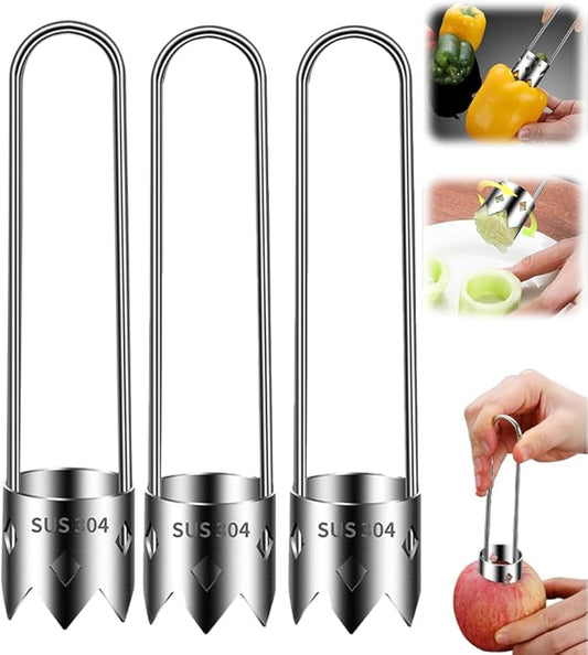 Multifunctional Fruit And Vegetable Core Remover,Red Bell Pepper Seed Corer Universal Stainless Steel Fruit Core Remover,Bell Pepper Corer Cutter Tool for Kitchen Gadget (3, Silver)