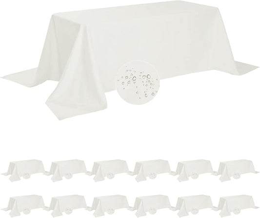 Fokitut 12 Pack Waterproof Rectangle Tablecloth, 90x156 Inch,Stain Resistant and Wrinkle Polyester Table Cloth, Fabric Table Cover for Kitchen Dining, Wedding, Party, Holiday Dinner-Ivory