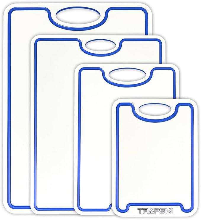 Premium 1/2 Inch Textured Plastic Cutting Chopping Boards | Food-Grade, Dishwasher Safe with Wide Juice Grooves | Easy Grip Handle