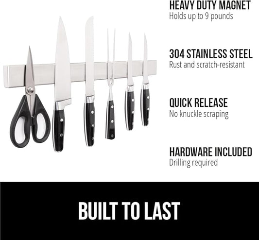GORILLA GRIP Stainless Steel Magnetic Knife Holder for Wall, 14 in, Magnet Bar for Knives, Tools, Supplies, Heavy Duty Metal Strip Holds Up to 6 lbs, Kitchen Organizer, Non-Adhesive, Drilling Required