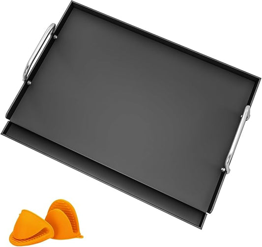 17" x 13" Cast Iron Griddle for Gas Grill, Universal Flat Top with Nano-Ceramic Nonstick Coating, Grease Groove and High Sidewalls, Griddle Plate Insert for Camping, Tailgating and Parties