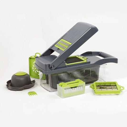 16 IN 1 VEGETABLE CHOPPER AND SLICER WITH CONTAINER -MULTI- FUNCTIONAL MANDOLINE CUTTER FOR ONIONS, FRUITS &CHEESE - KITCHEN GADGETS WITH INTERCHANGEABLE BLADES &PEELER.