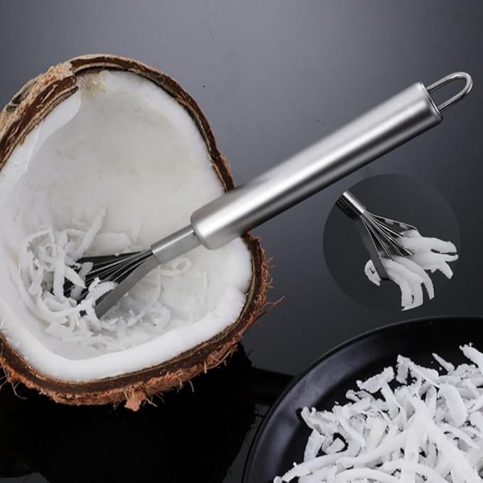 2 Pieces Stainless Steel Coconut Scraper Durable Coconut Meat Removal Multi-Purpose coconut shell Opener Melon Scraper Meat Removal for Safe Fruit Seed peel tool Meat Graters Peelers And Slicers
