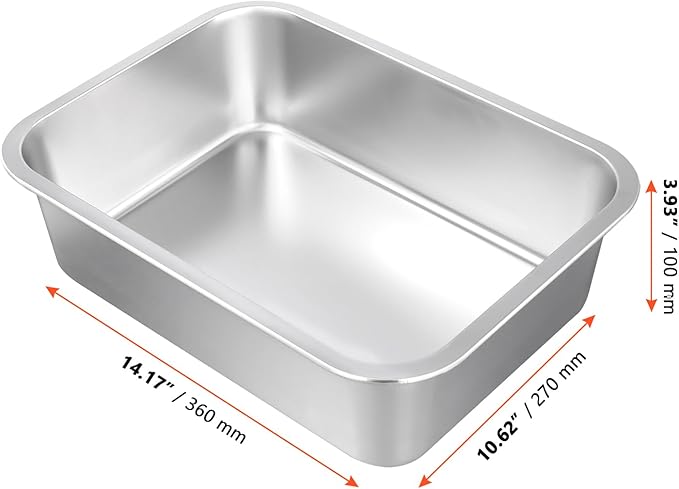 SINJEUN 4 Pack 14.1 x 10.6 x 3.9 Inches Large Rectangular Baking Pans, Stainless Steel Deep Baking Pan for Baking Breads, Grilling Chicken, Vegetables