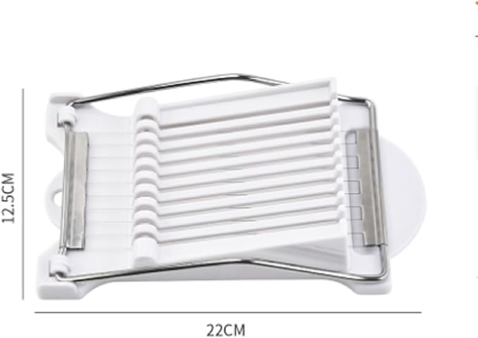 White Luncheon Meat Slicer Fruit Soft Boiled Egg Cheese Butter Slicers Cutter, Stainless Steel Wires, Cuts 10 Slices
