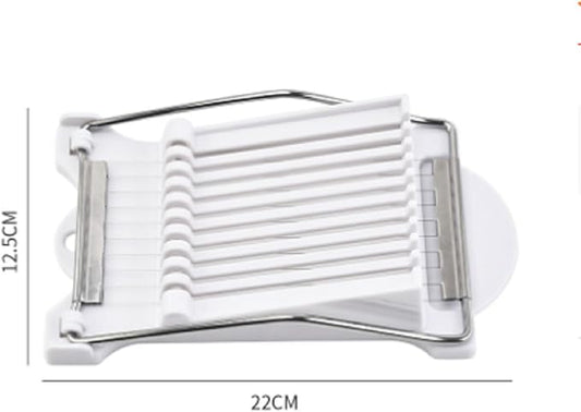 White Luncheon Meat Slicer Fruit Soft Boiled Egg Cheese Butter Slicers Cutter, Stainless Steel Wires, Cuts 10 Slices