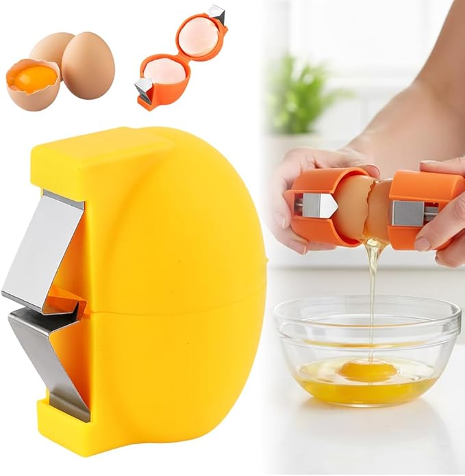 Egg Shell Opener, Upgrade Stainless Steel Eggs Cutter Eggs Cracker Tool, Eggs Separator Tools for Raw and Hard Boiled Eggs Peeler Shell Remover Kitchen Gadgets (Yellow)