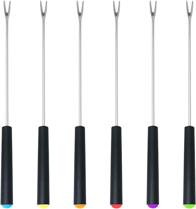 6Pcs Fondue Forks With Handle,Fruit Fork Set,Color Fondue Sticks Set For Grill Cake Chocolate Meat Fruits Cheese Fountain Roast Marshmallows Dessert