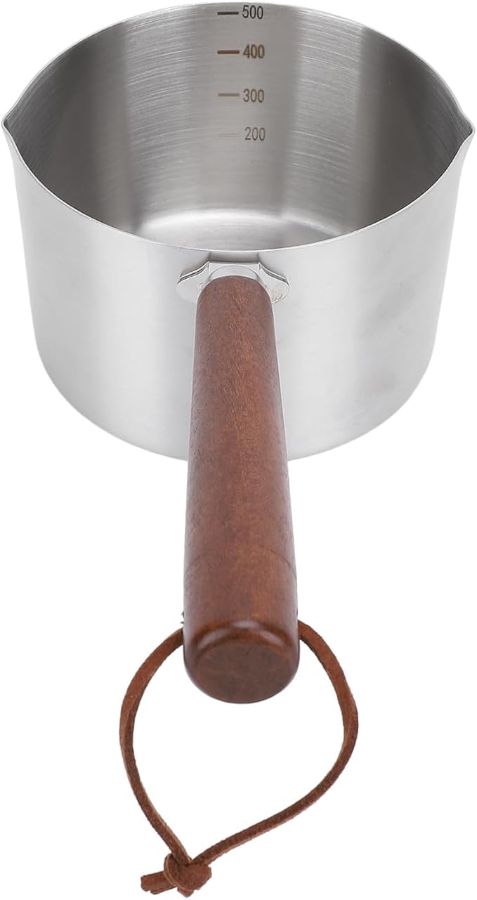 Jonlaki 304 Stainless Steel Warmer Pot with Wooden Handle Milk Boiling and Heating Pan for Kitchen Cooking