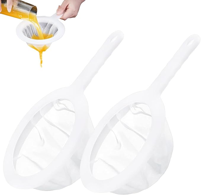 2pc white 24cm Ultra-Fine Nylon Mesh Strainer Reusable Food Grade Filter Juice Yogurt Strainer Sieve Plastic Meshes Colander with Handle Brine Shrimp Separation Net for Kitchen Filtering Milk Honey