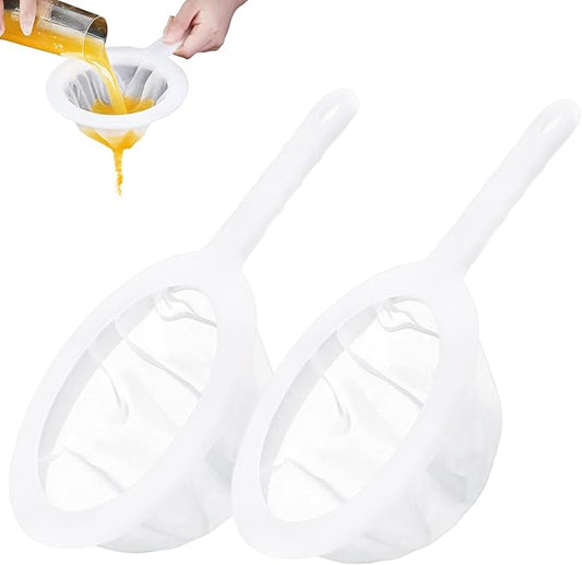 2pc white 24cm Ultra-Fine Nylon Mesh Strainer Reusable Food Grade Filter Juice Yogurt Strainer Sieve Plastic Meshes Colander with Handle Brine Shrimp Separation Net for Kitchen Filtering Milk Honey