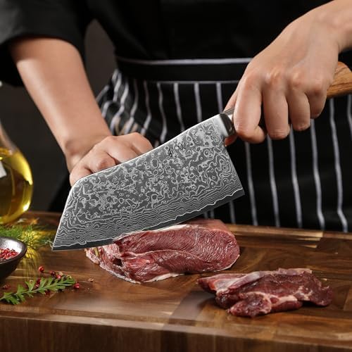 Wakoli EDIB Pro Cai Dao Knife – Japanese Style Chef Knife | 7-Inch Genuine Damascus Steel Blade with VG10 Core | Ergonomic Pakkawood Handle | Professional Kitchen Tool in Gift Box