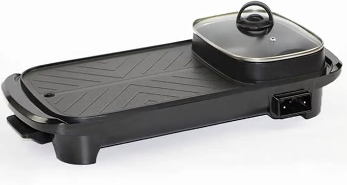 Electric 2 in 1 Grill with Shabu Shabu Hot Pot. Multifunctional Indoor Teppanyaki Korean BBQ Capacity for 2-10 People
