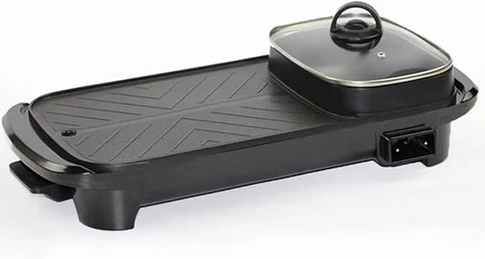 Electric 2 in 1 Grill with Shabu Shabu Hot Pot. Multifunctional Indoor Teppanyaki Korean BBQ Capacity for 2-10 People