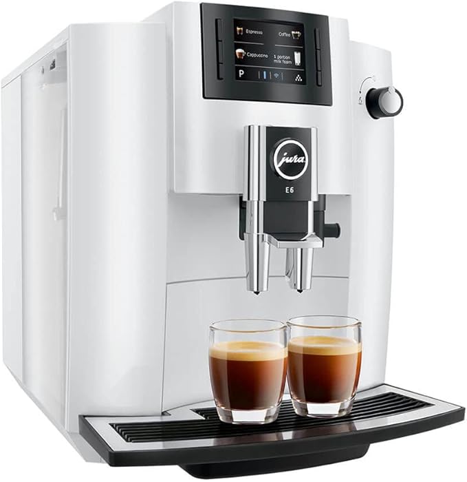 Jura 15559 E6 Automatic Espresso Machine with Easy Cappuccino Function, Intelligent Preheating and 2.8-Inch Color Display (Piano White)