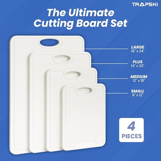Premium 1/2 Inch Textured Plastic Cutting Chopping Boards | Food-Grade, Dishwasher Safe with Wide Juice Grooves | Easy Grip Handle