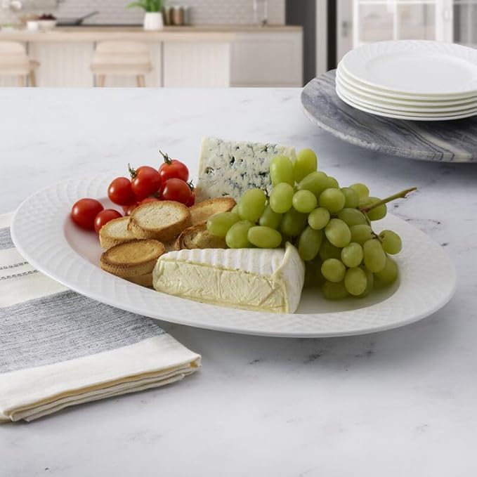 Mikasa Trellis White Bone China Lightweight Chip Resistant Oval Serving Platter, White