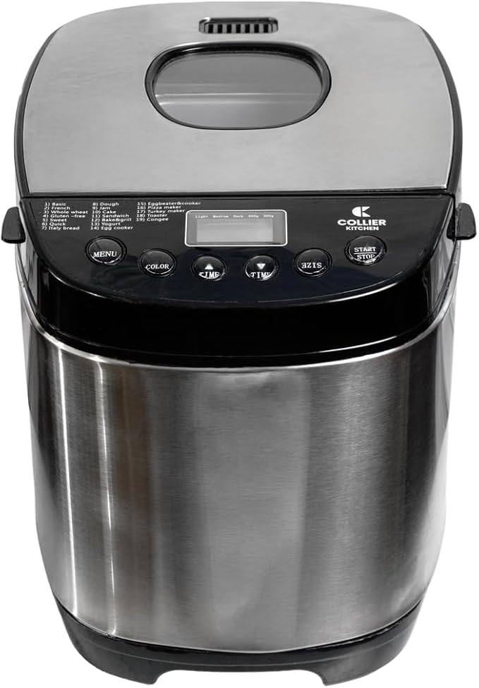 Automatic Bread Maker with Multiple Settings | Compact Bread Machine with Viewing Window and Adjustable Crust Control | Easy Home Bread Maker by Collier Kitchen