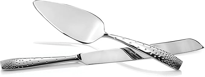 Nambé Dazzle Cake Knife & Server Set – 18/10 Stainless Steel Dessert Serving Utensils with Faceted Handles – Elegant Wedding & Celebration Tableware, Dishwasher Safe, Gift Ready